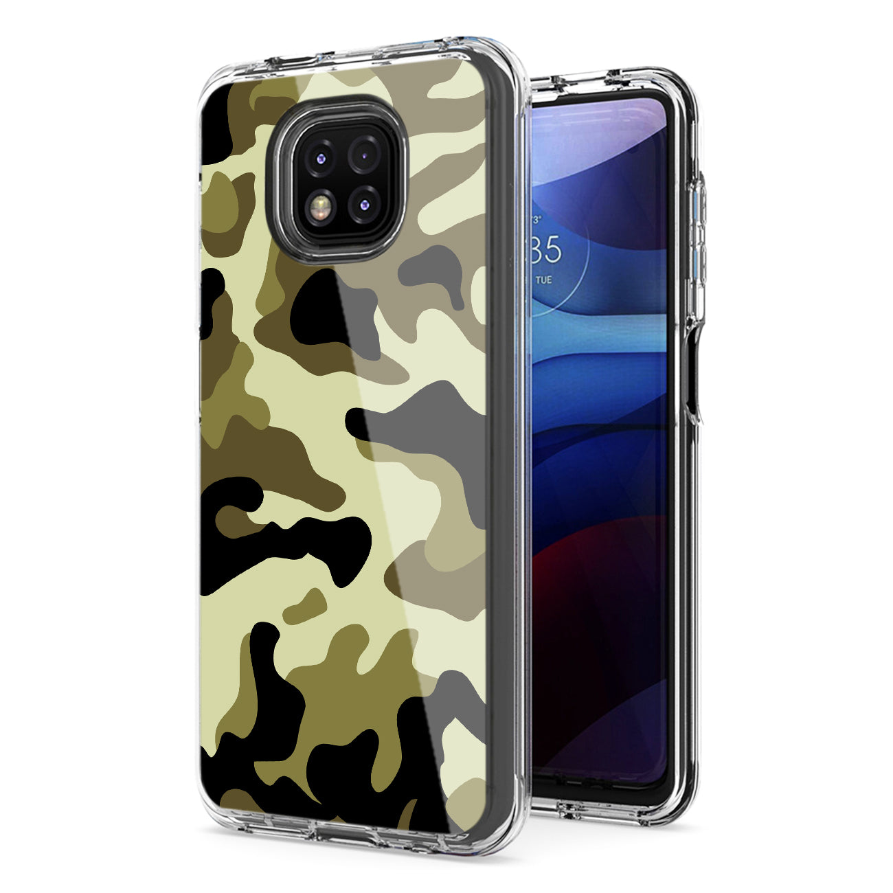 Camouflage Dual Layer Hybrid Hard Plastic and Soft TPU Rubber Case Cover for MOTOROLA G POWER In Green